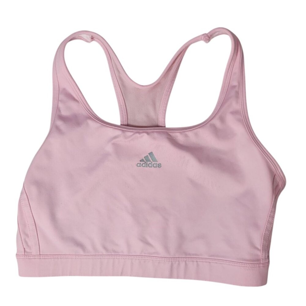 Adidas Unpadded Sports Bra Pink Large Lined Racerback Pullover Logo Full AF5001